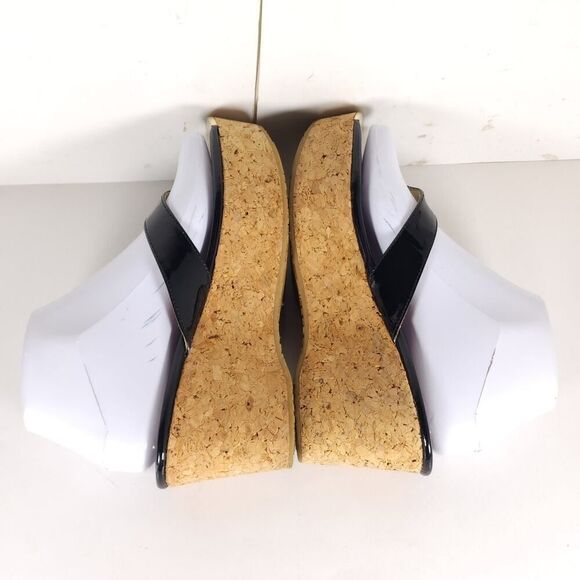 Jimmy Choo Women's Pathos Black 38 US7,5 Patent Leather Cork Thong Wedge Sandals - Picture 10 of 16